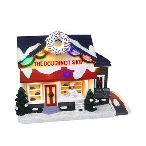 Top Treasures Christmas Village Donut Shop Pre-lit Musical Frgurine NIB